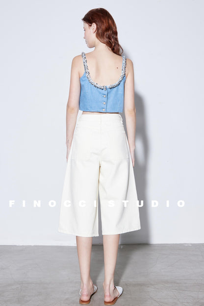 Relaxed Cotton Wide-Leg Denim Shorts