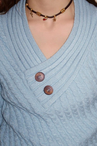 Twill Twist V-Neck Top