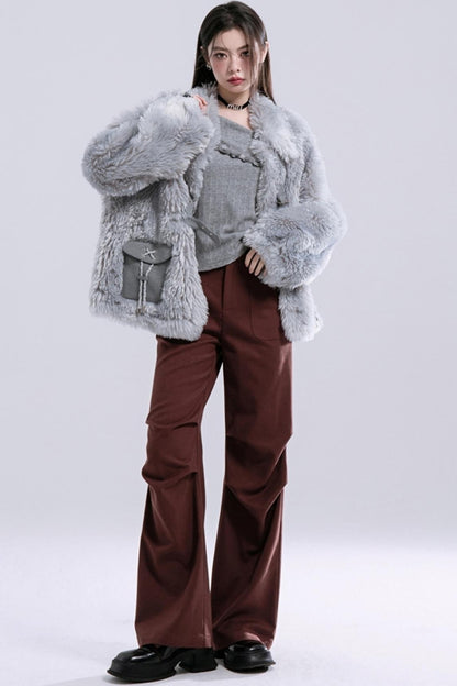 Panelled Eco-Fur Coat