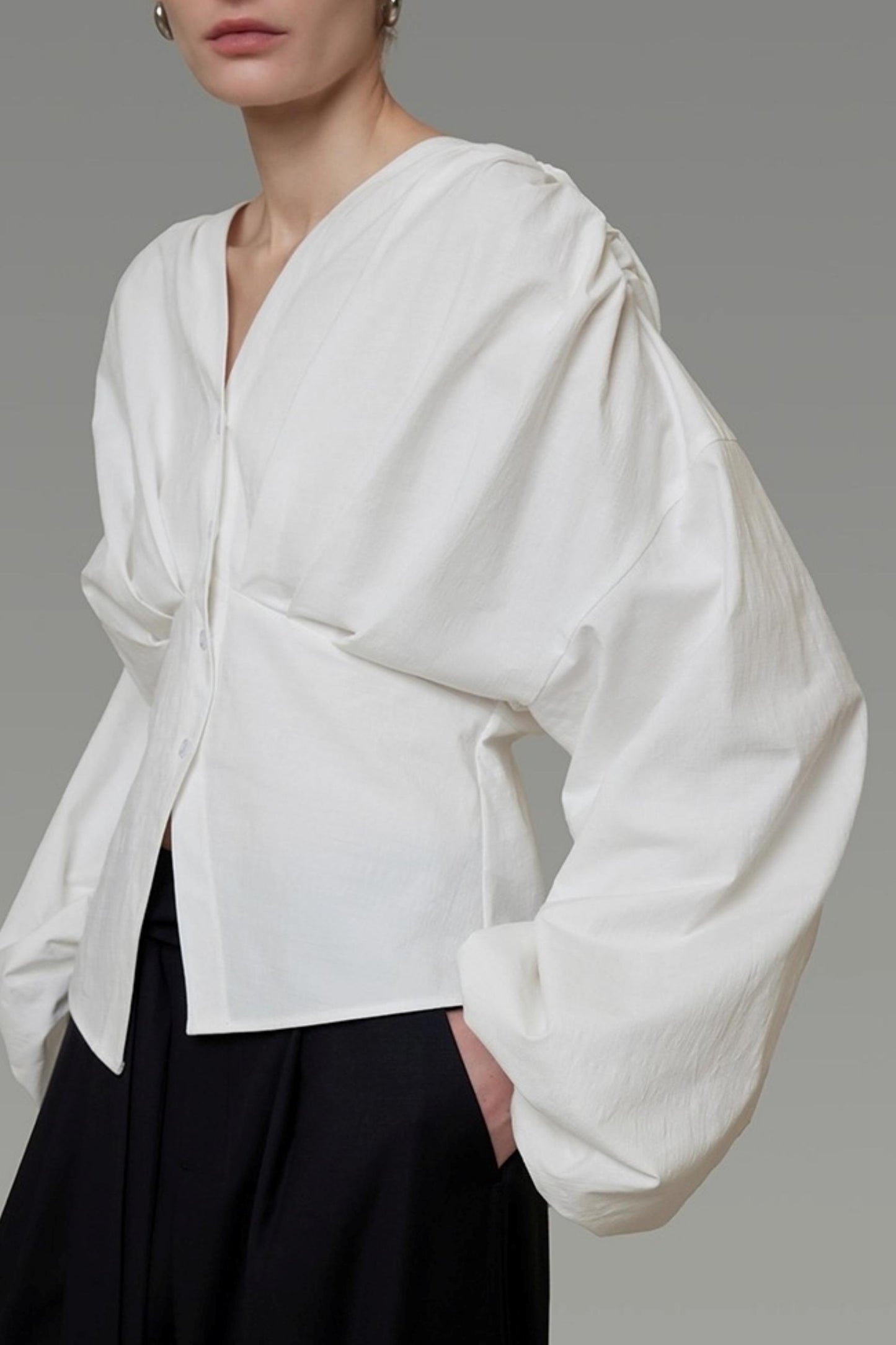 Waist Cinching Silhouette V-Neck Top