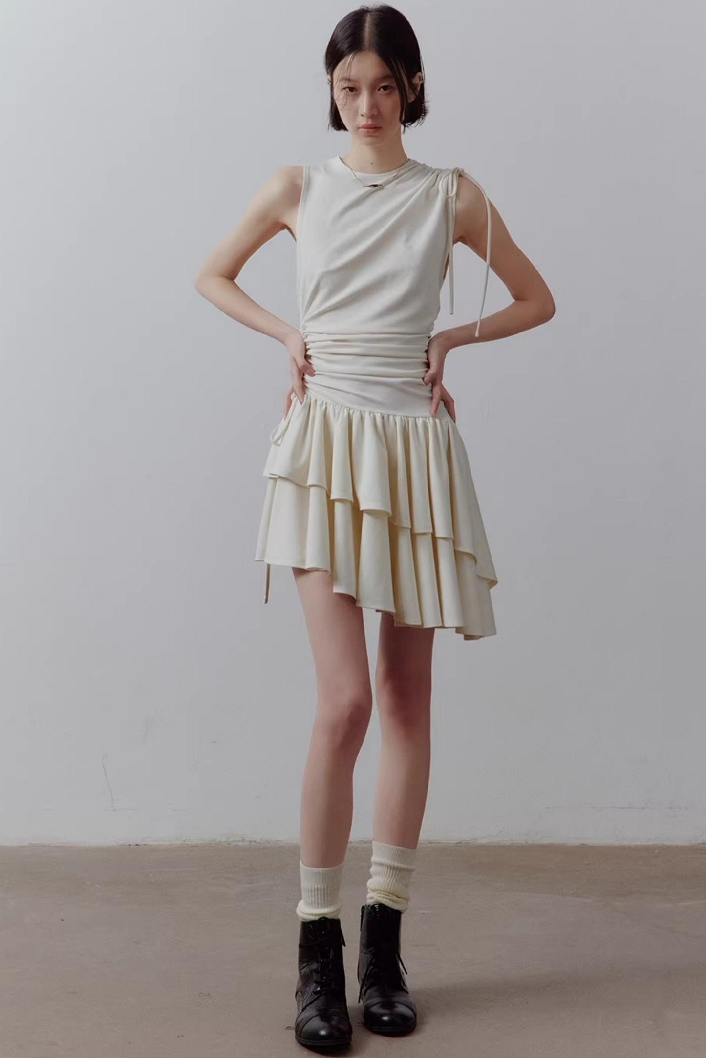 Cloud White Asymmetrical Knitted Dress
