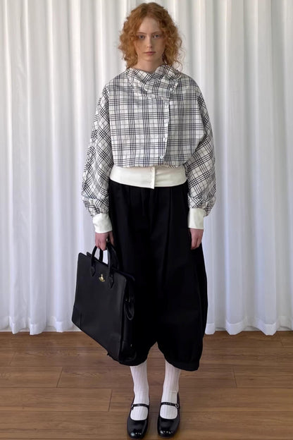 Checkered Pleated Collar Shirt