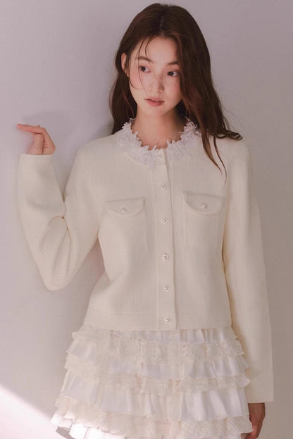 French Rose Lace Knitted Top