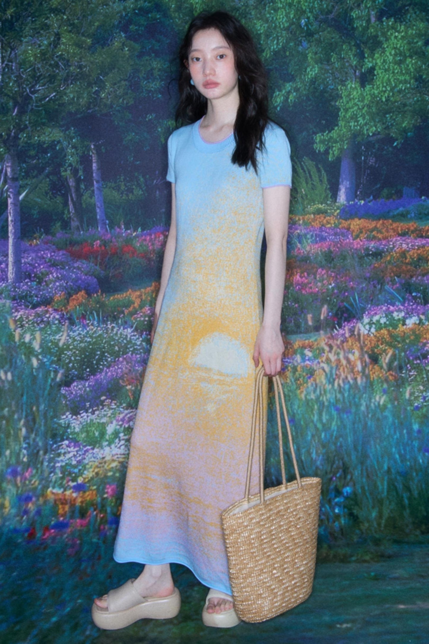 Hand-Painted Cloud Jacquard Tencel Knitted Dress