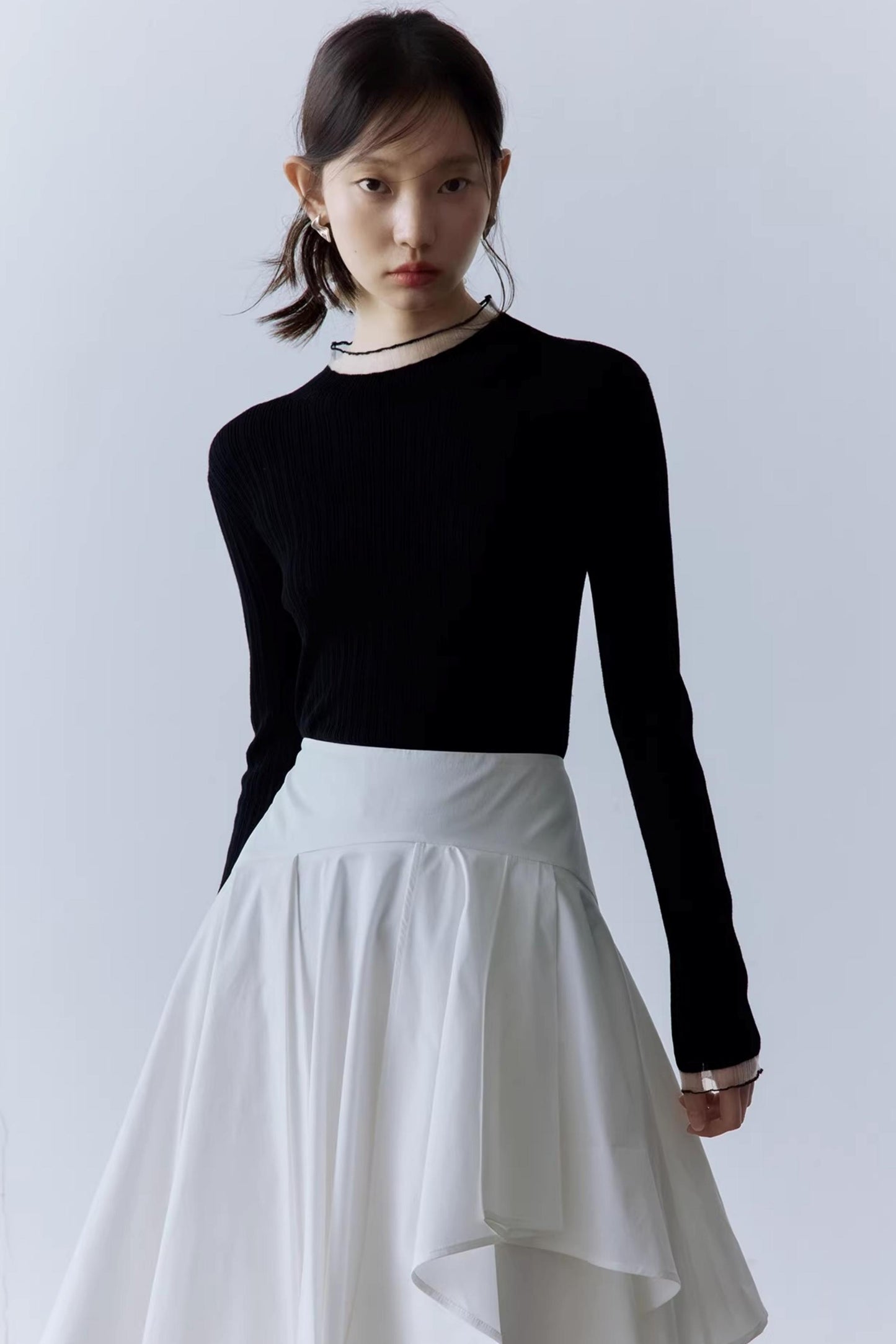 Schwarzes geripptes Stricktop