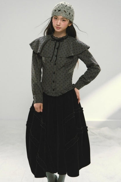 Velvet Ruffled Floral Skirt