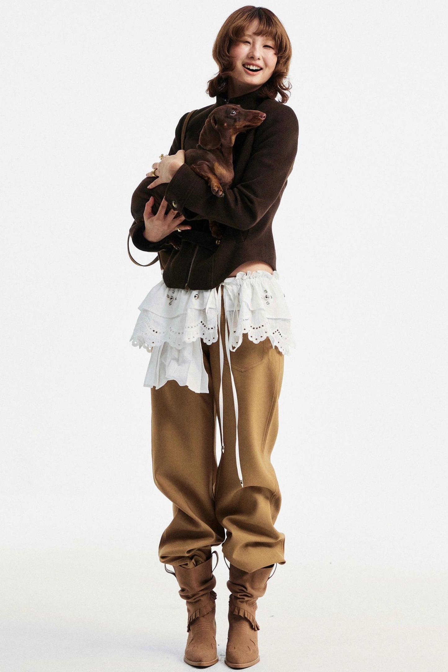 Khaki Tapered Flared Pants