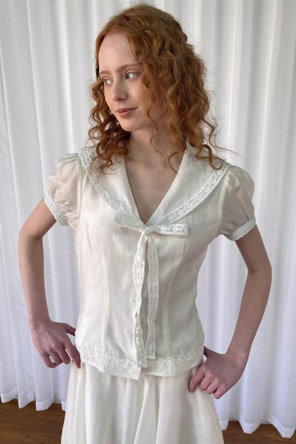 Navy Collar Lace Blouse