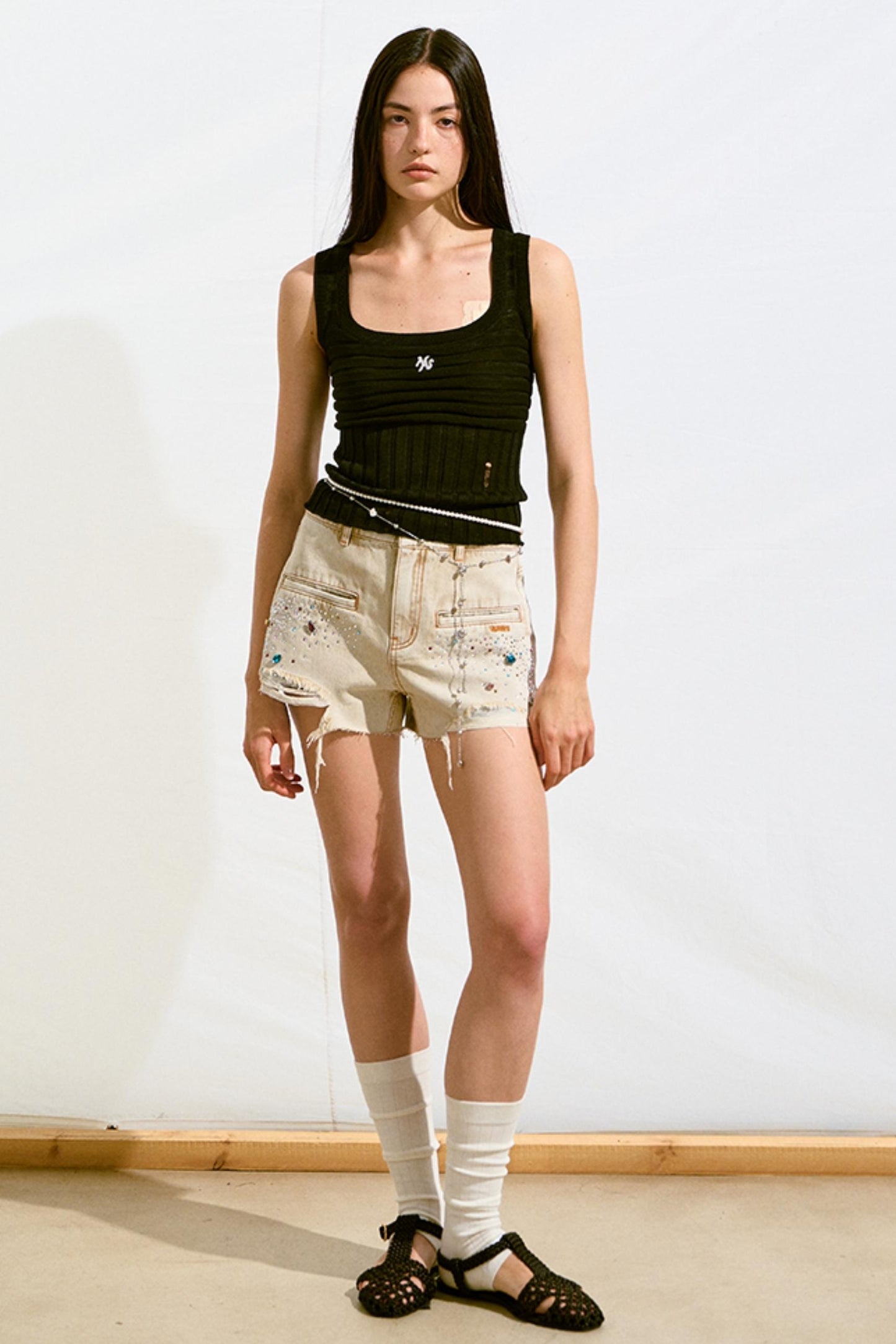 Jeweled Denim Shorts