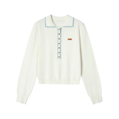 White Knit Polo Sweater Set-Up