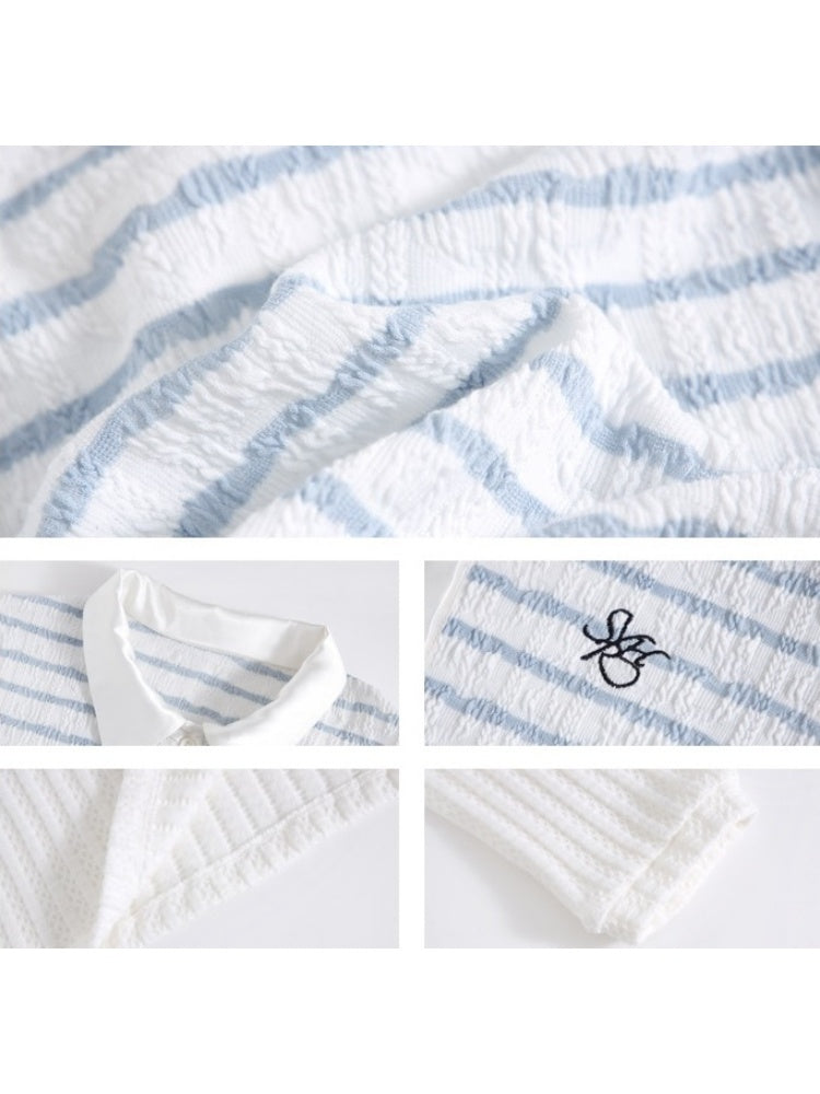 Stripe Embroidery Loose Polo Shirt