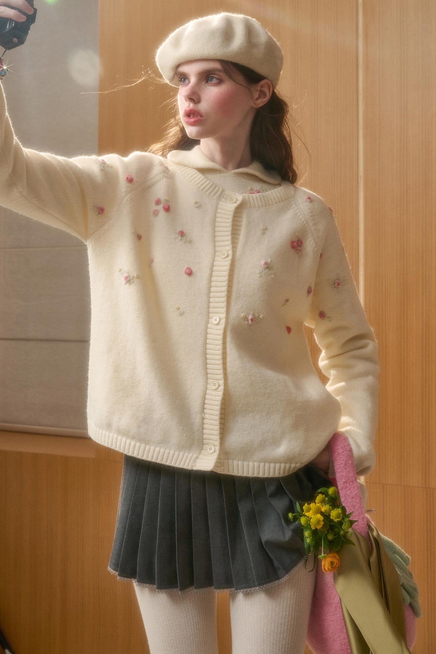Embroidered Wool Floral Cardigan