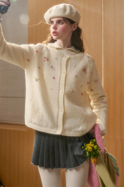 Embroidered Wool Floral Cardigan