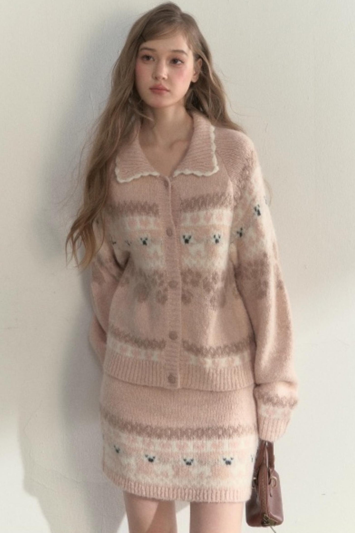 Vintage Preppy Style Knit Sweater Set-up