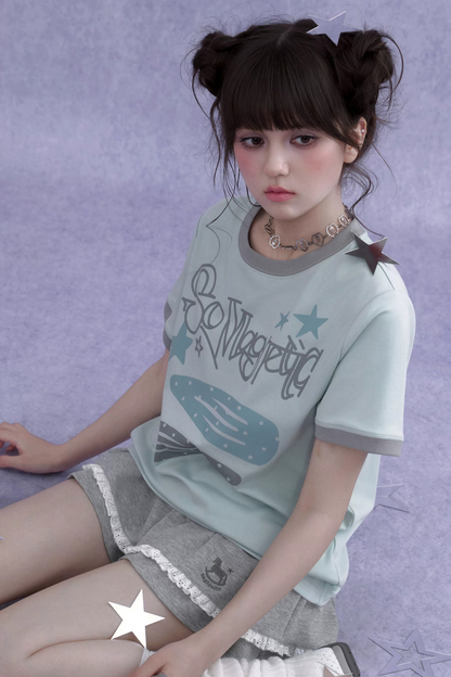 Sweet Cool Print T-Shirt Shorts Set-Up