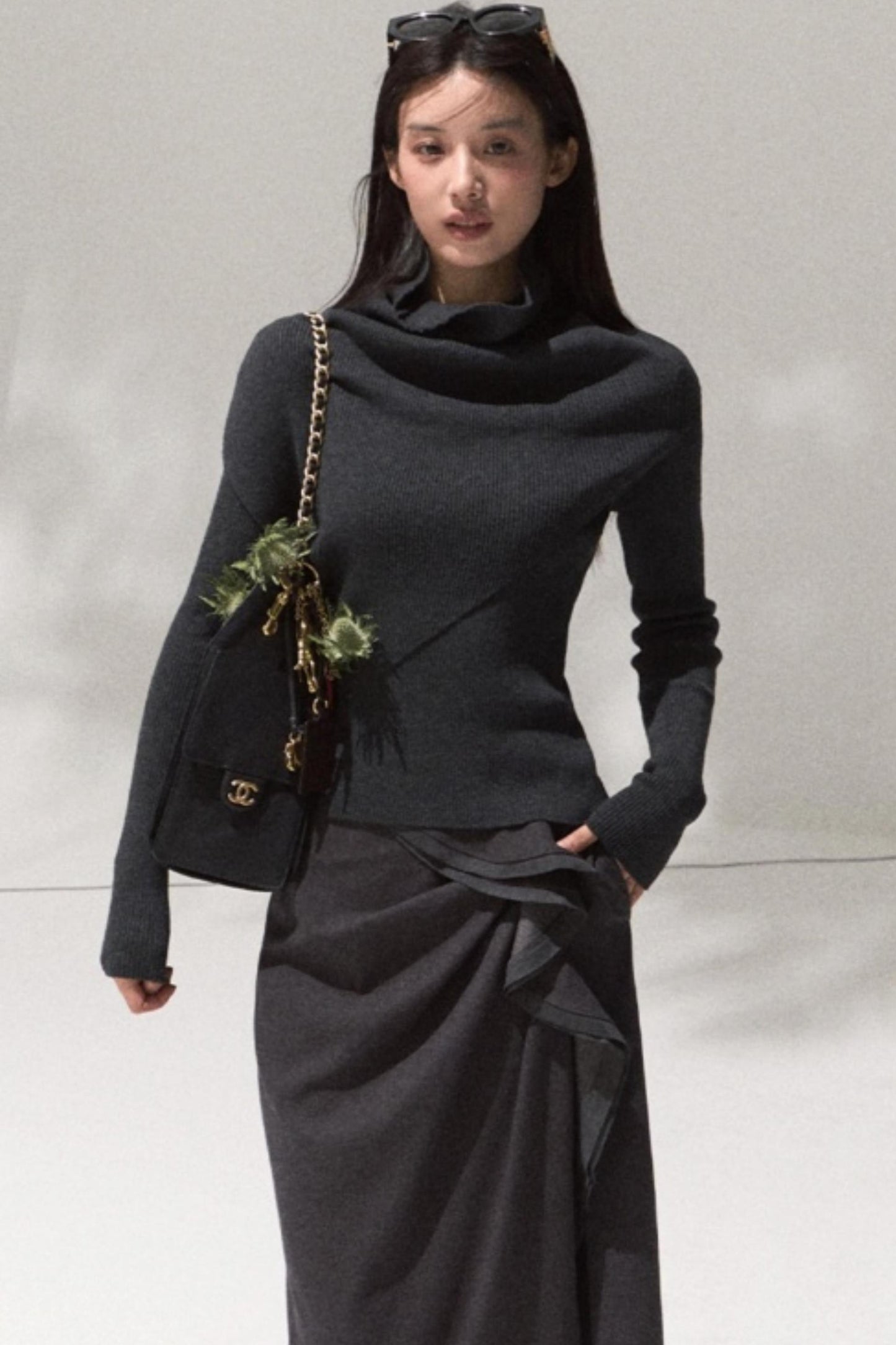 Oak Sculptural Pleated Midi Skirt