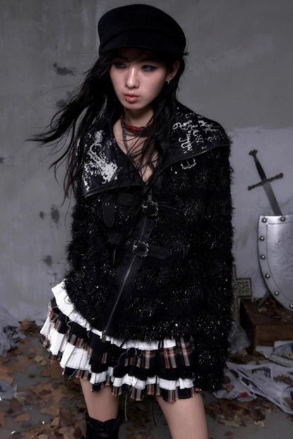 Vintage Dark Knight Plush Patchwork Coat