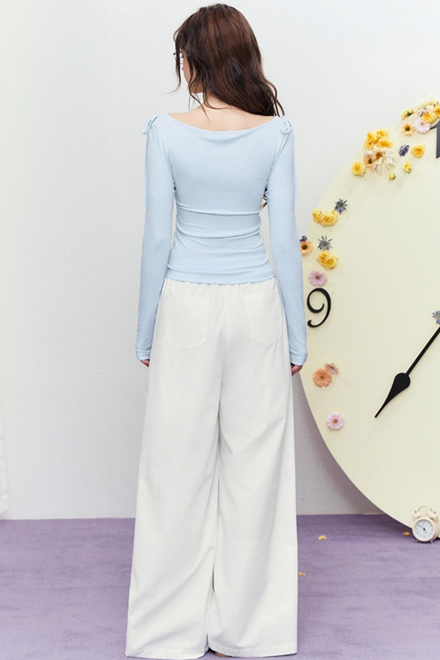 Korean Slim Tie Shoulder Top