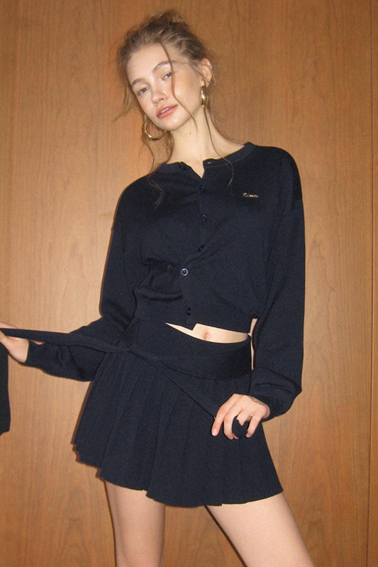 Navy Blue Wool Cardigan Set-Up