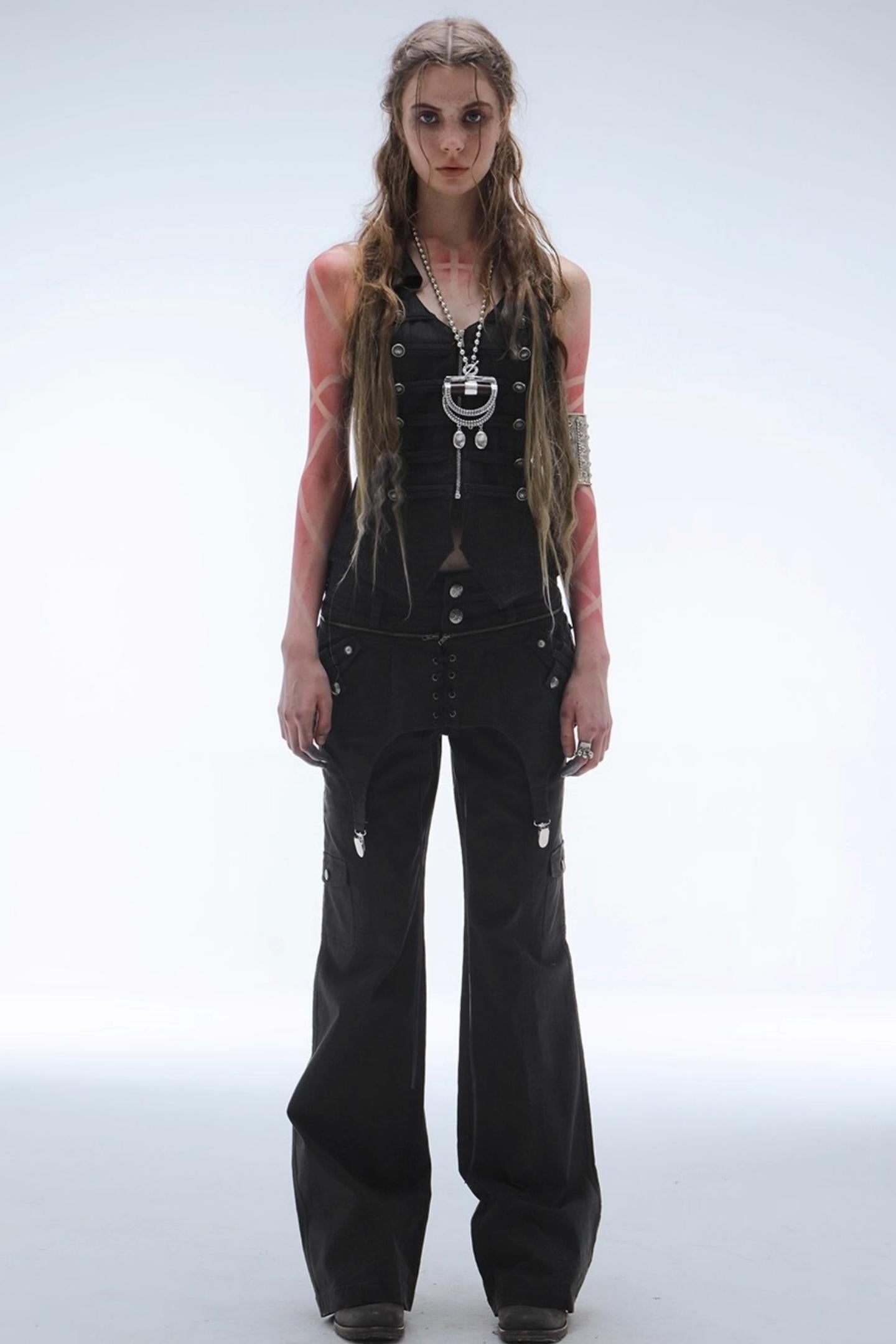 Layered Distressed Straight Cargo Pants