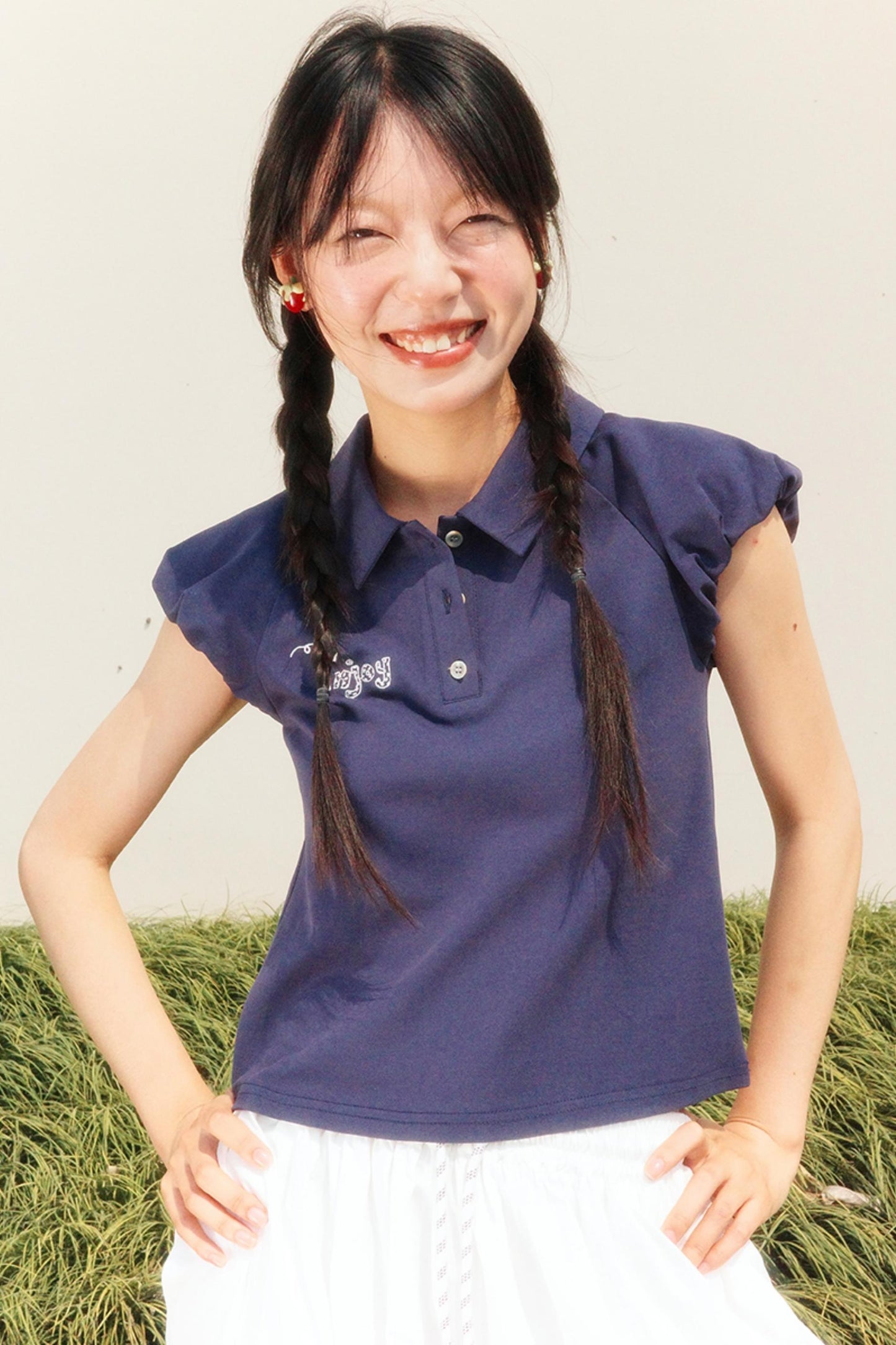 Embroidered Polka Dot Polo Tee