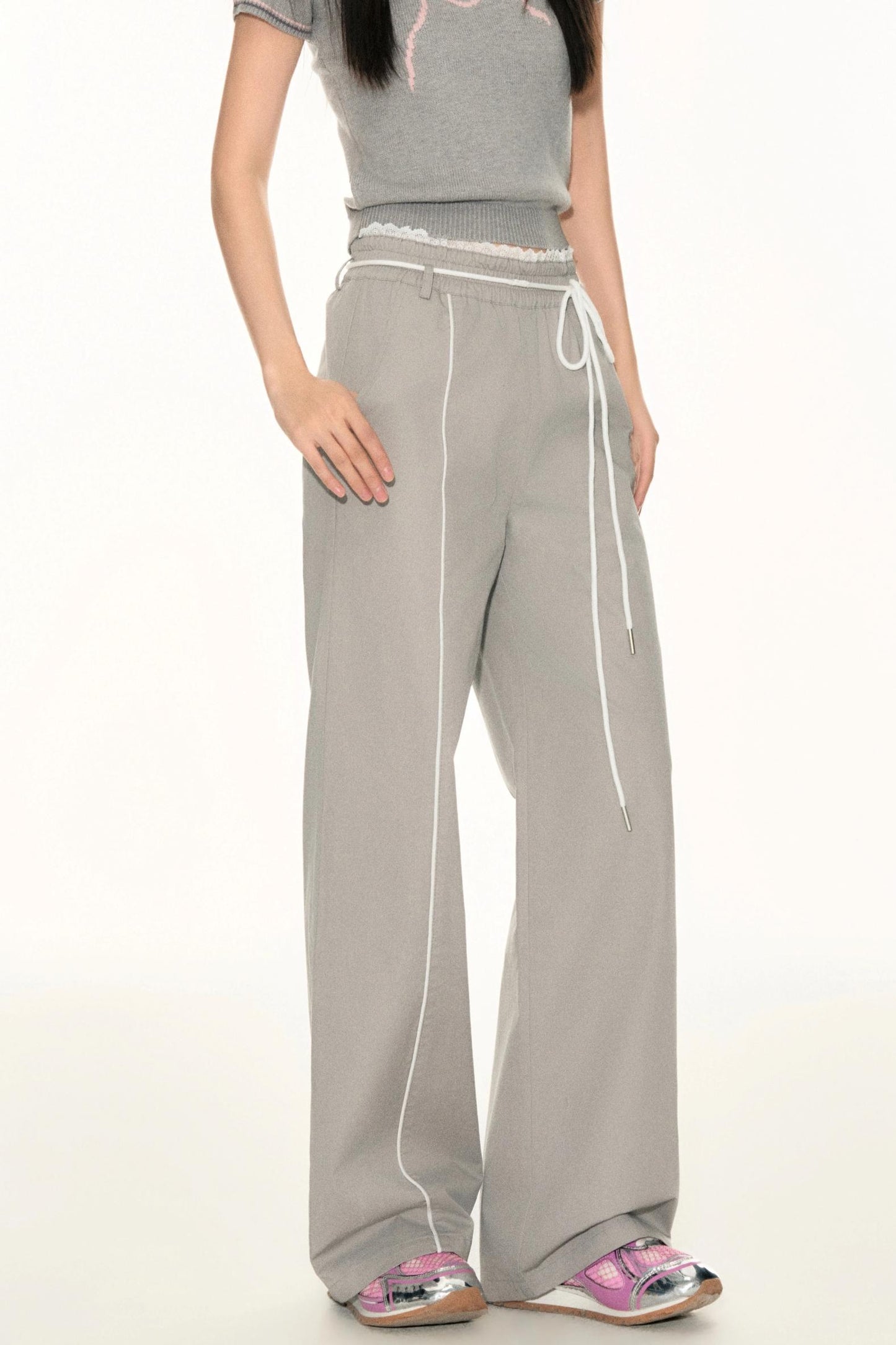 Lace Waist Wide-Leg Pants