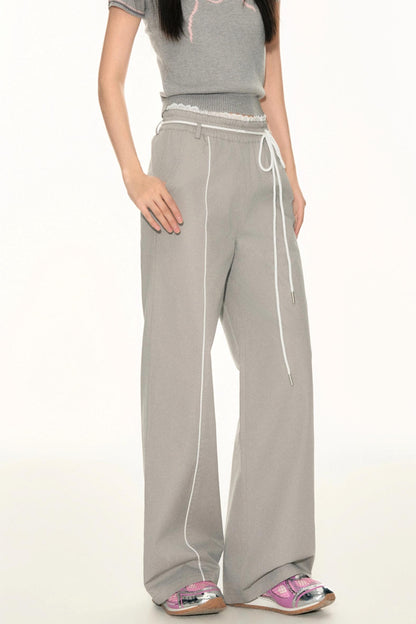 Lace Waist Wide-Leg Pants