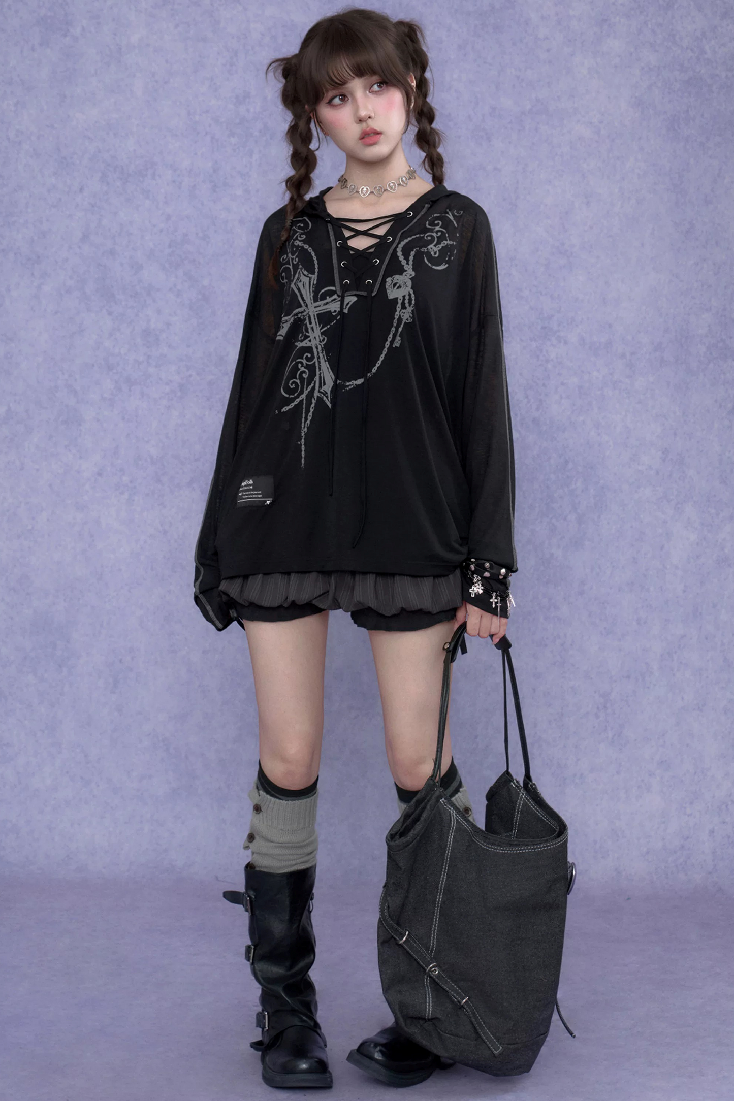 Dark Cross Hooded Top