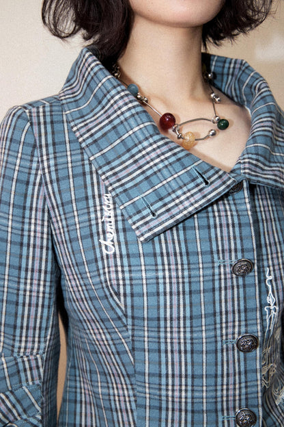 Plaid Embroidered Blazer Top