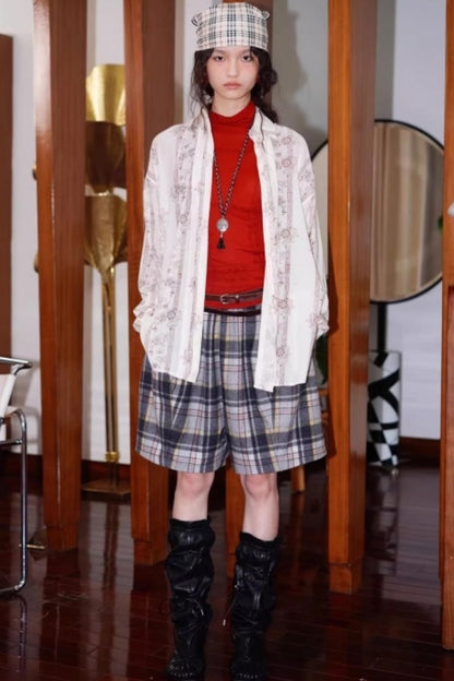 Vintage Plaid Wide-Leg Shorts