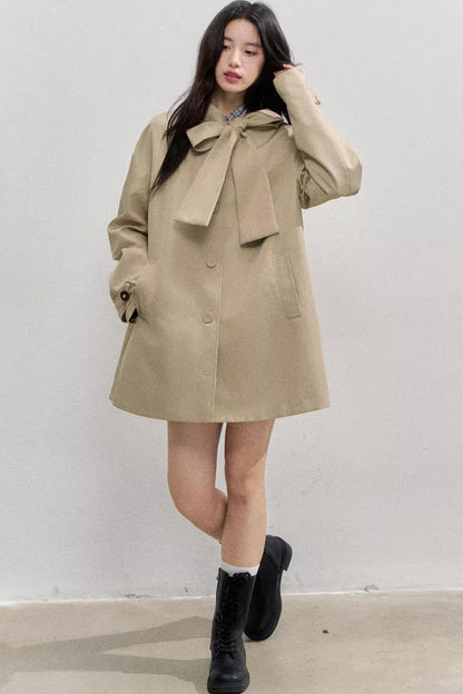 Vintage Bow Plaid Trench Coat