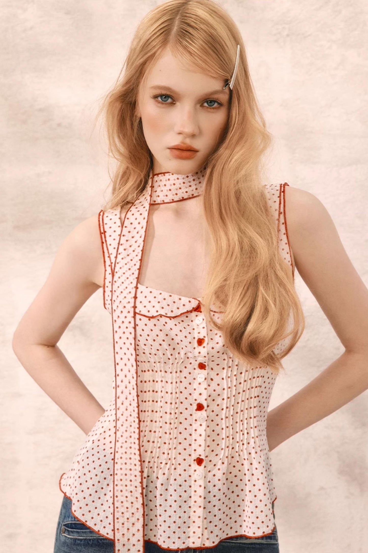 Red Polka Dot Ruffle Blouse