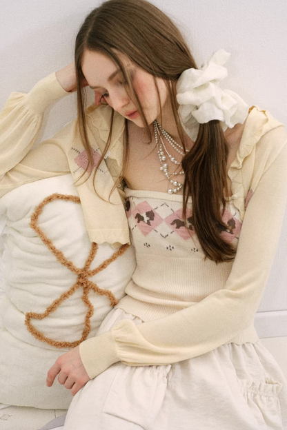 Yellow-Blue Diamond Hooded Cardigan Set-Up