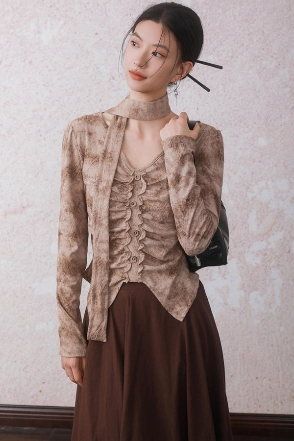 Matte Apricot V-Neck Knitted Top