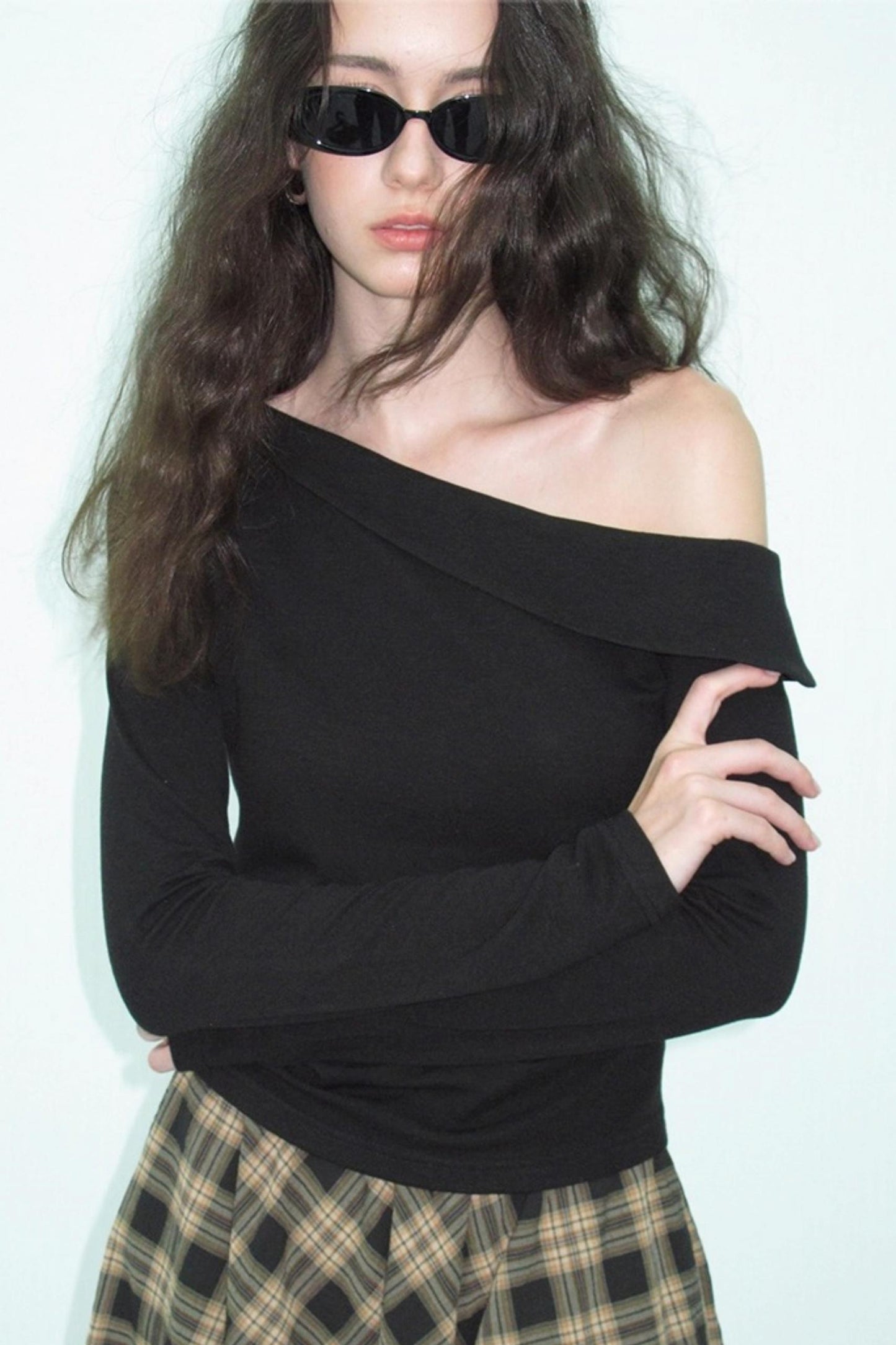 Slanted Shoulder Knit Top Skirt Set-Up