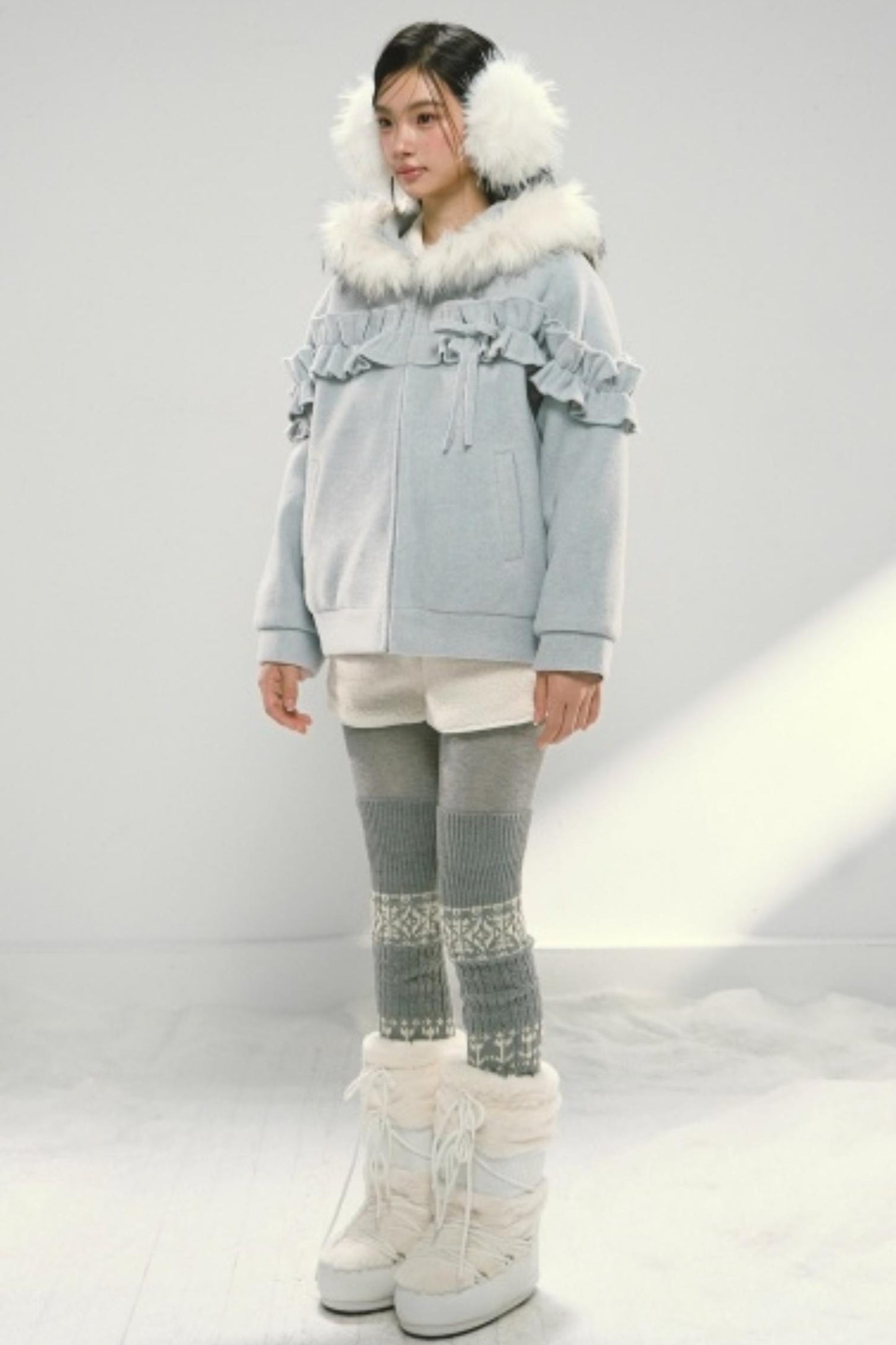 Lace Hooded Cotton Tweed Zip Jacket