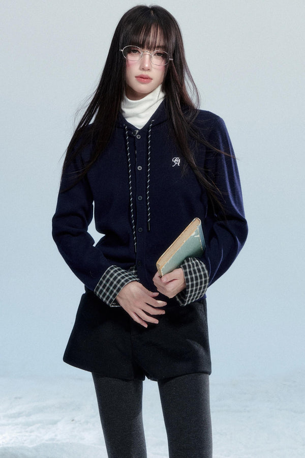 Plaid Patchwork Hooded Top