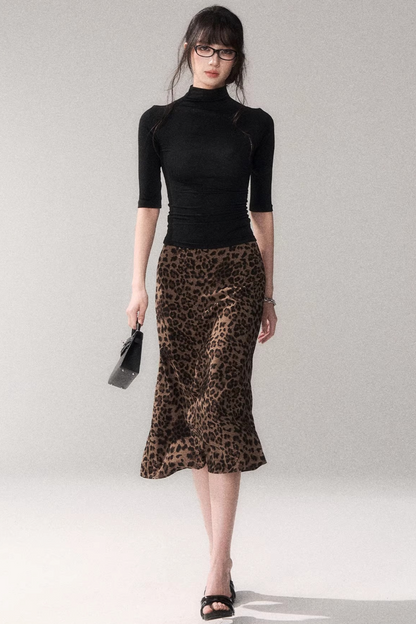 Leopard Print Satin Skirt