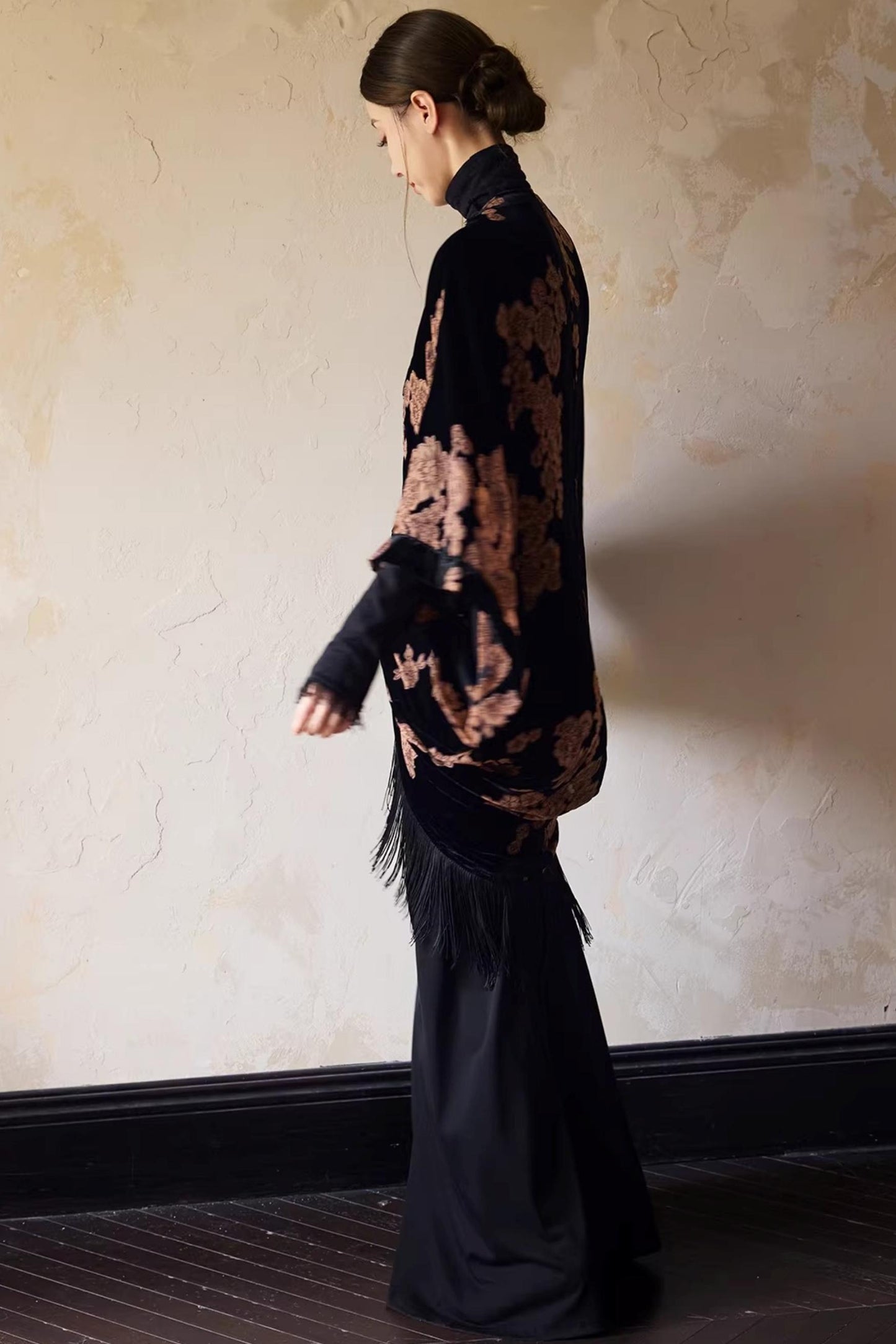 Embroidered Batwing Shawl Jacket