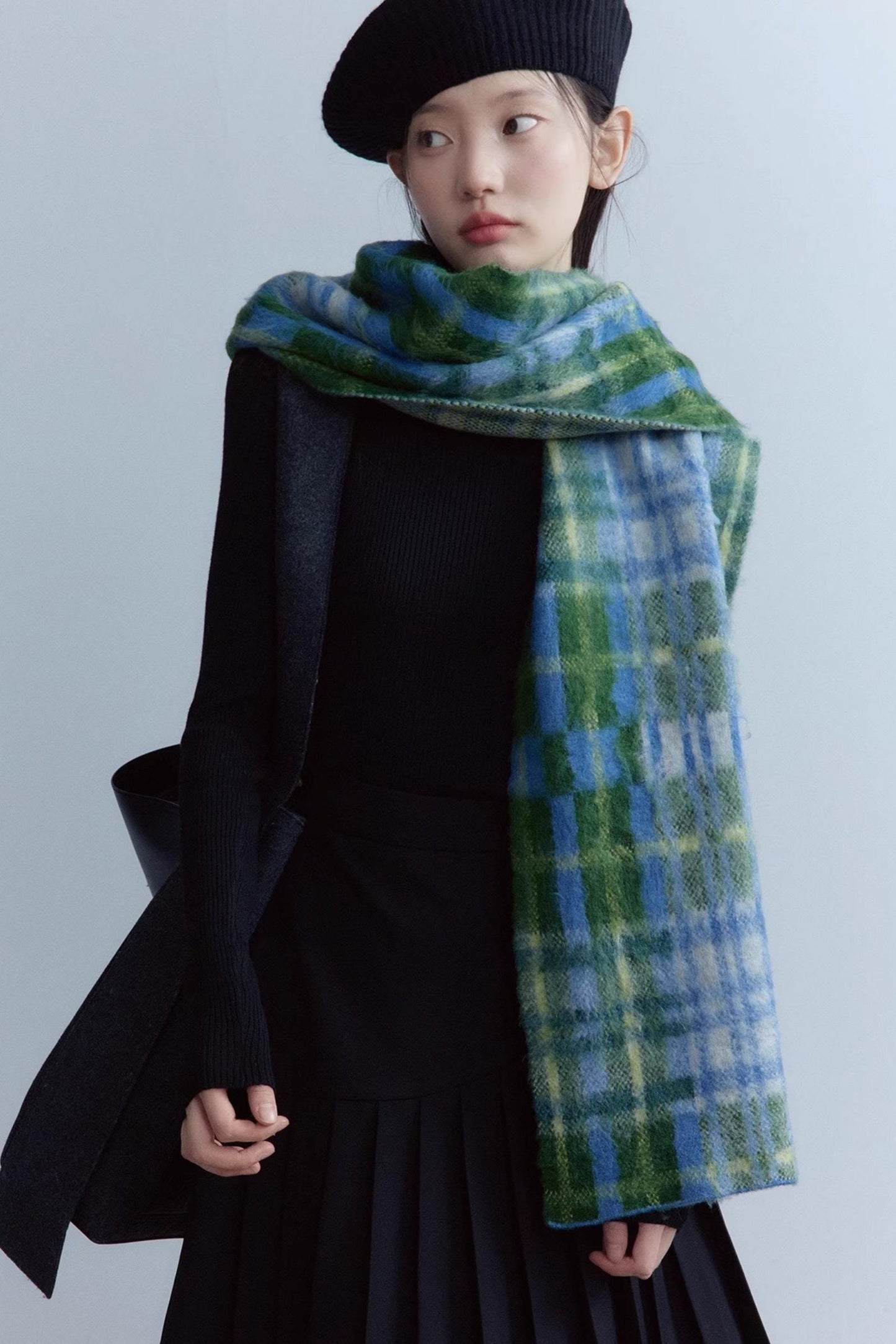 Sesame Plaid Wool Scarf