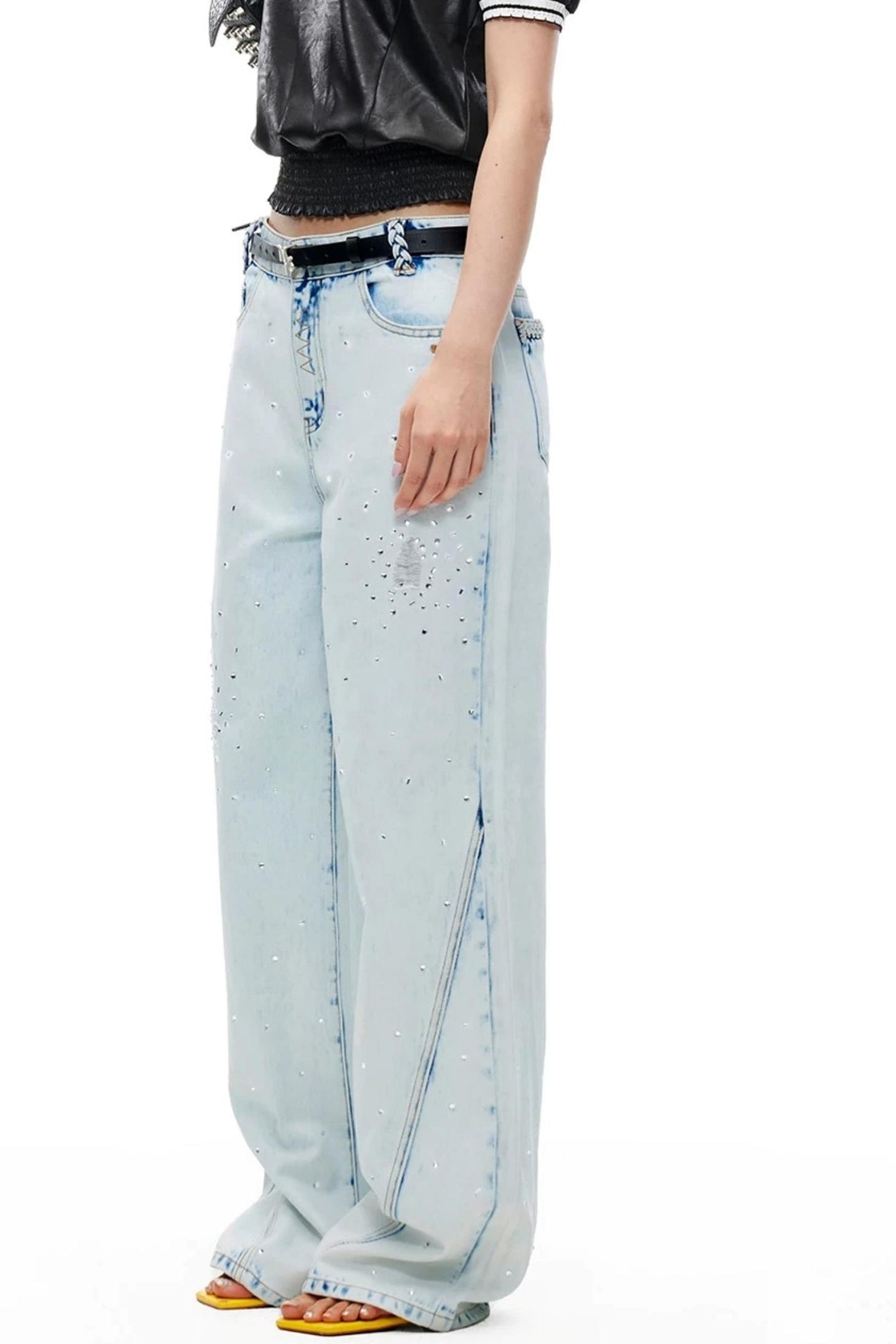 Glitter Star Rhinestone Denim Pants