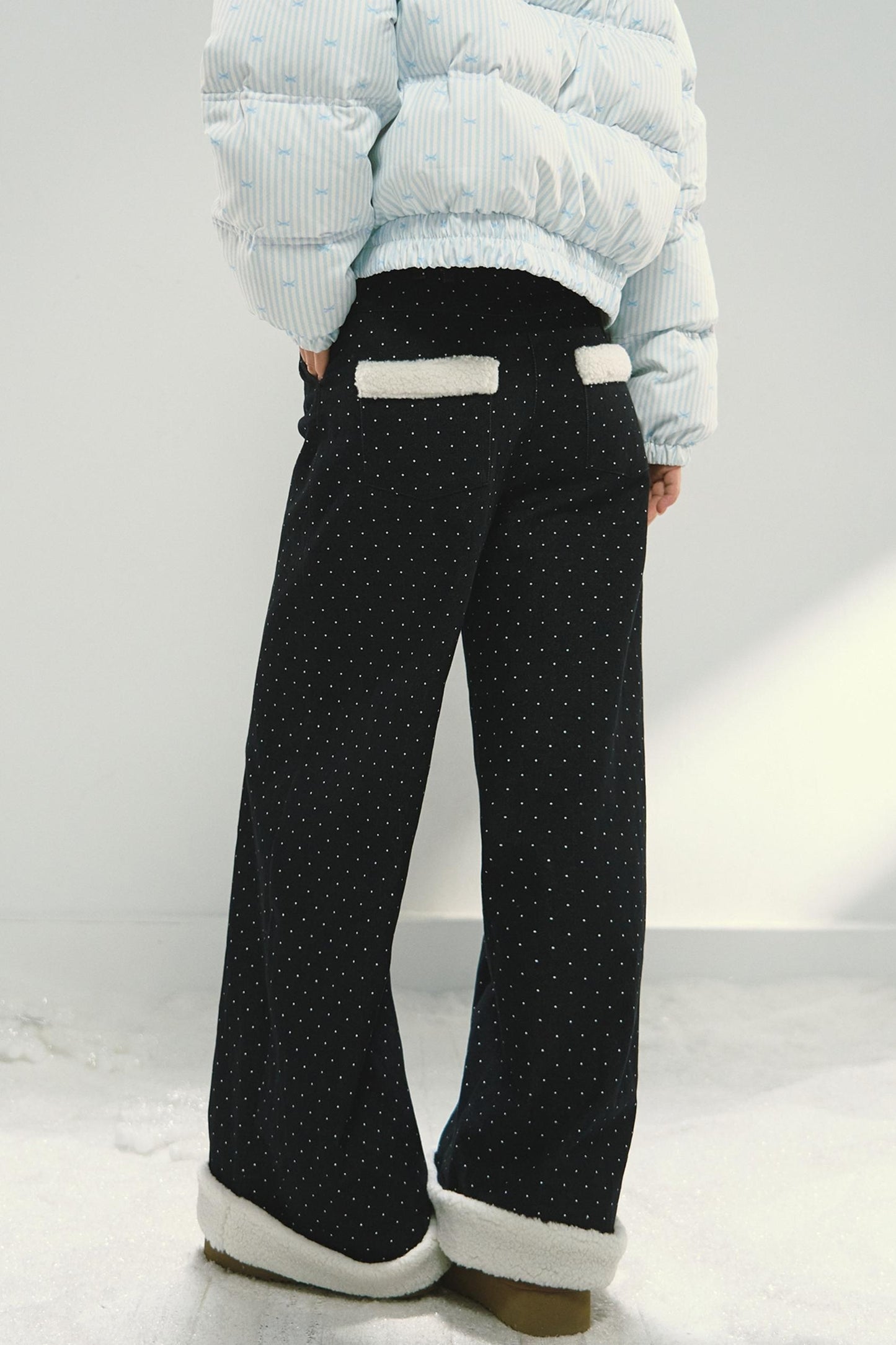 Blue Polka Dot Wide-Leg Jeans Pants