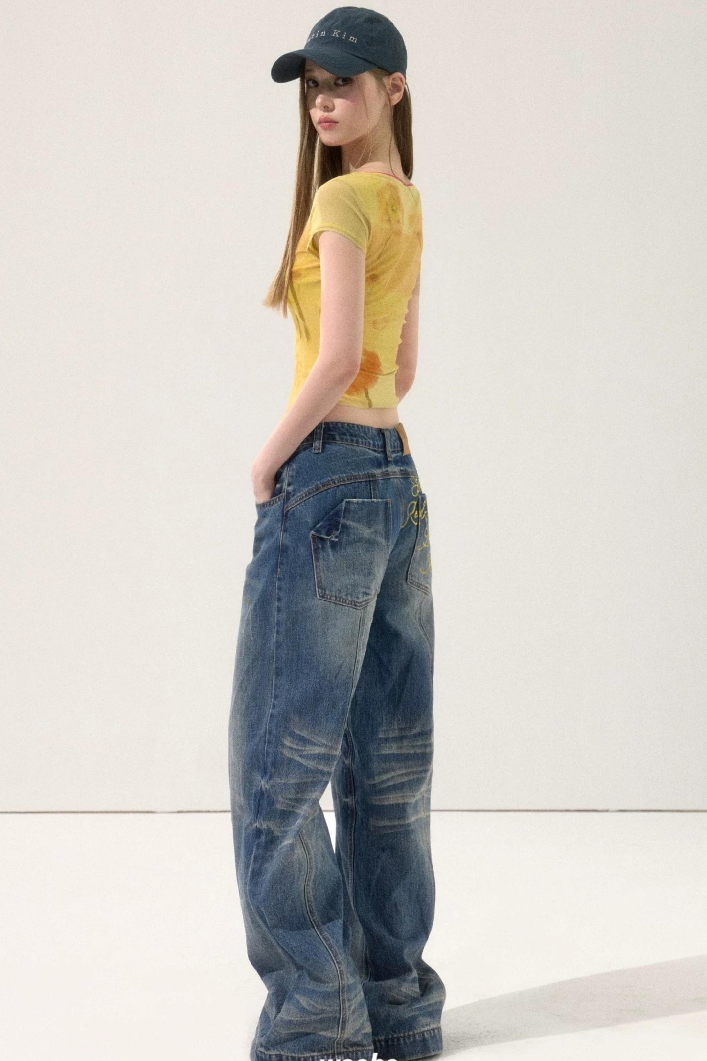 Retro Color-Block Embroidered Jeans