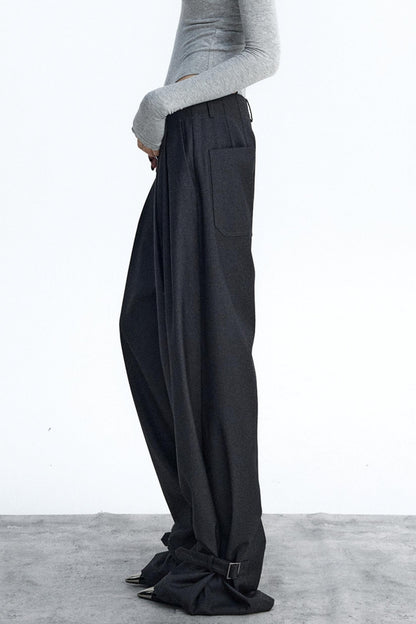 Dark Gray Pleated Suit Pants