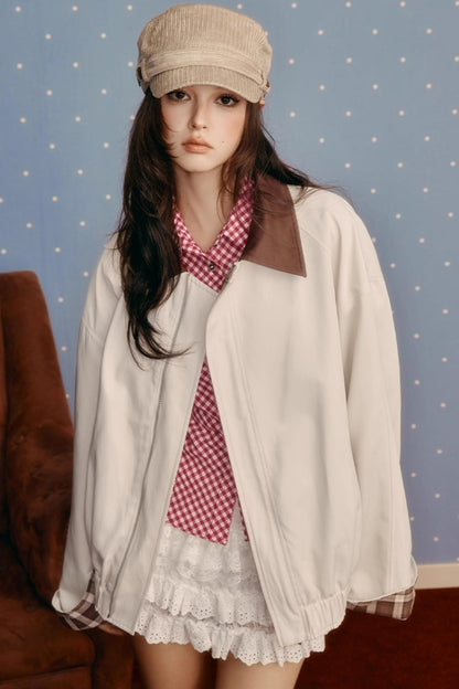 Retro Preppy Contrast Lapel Short Coat