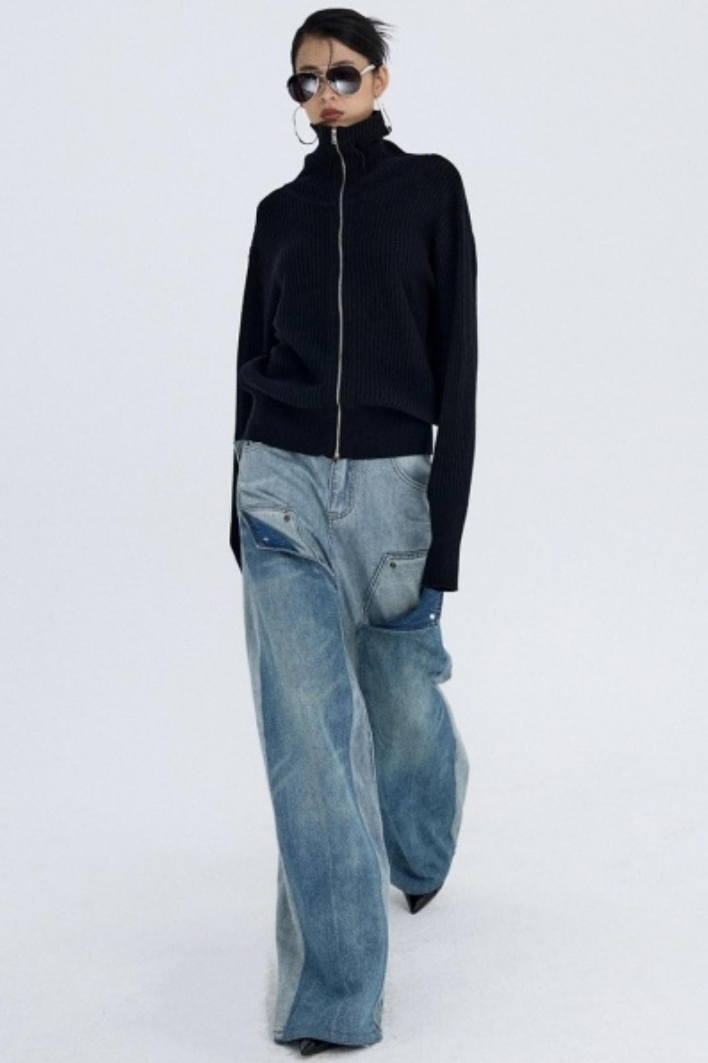 Slim Fit High-Neck Knit Cardigan