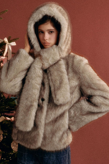 Sweet Girl Hooded Furry Coat