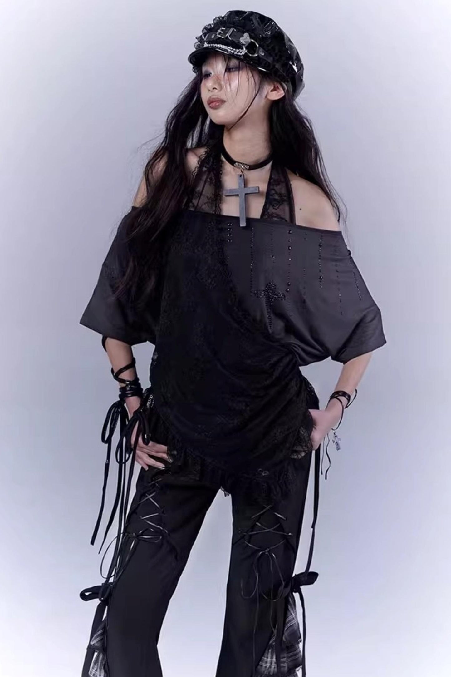 Black Lace-Trimmed Tee