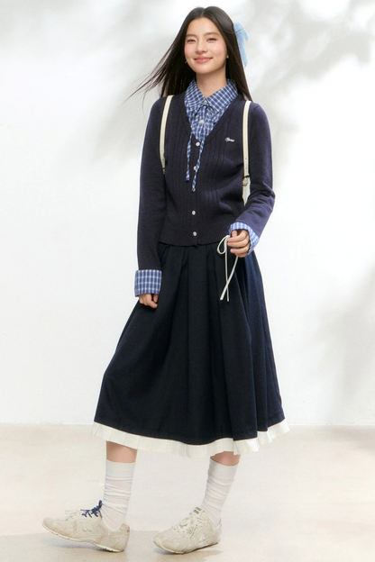 Knit Contrasting Sweater Skirt Set-Up