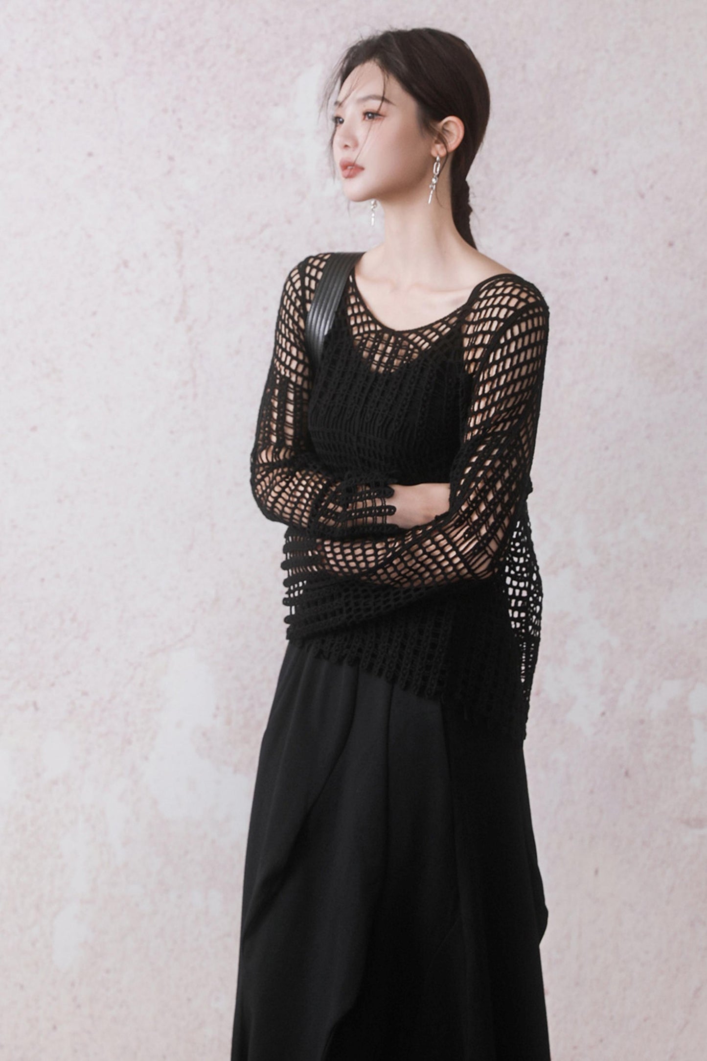 Summer Black Fishing Net Tee Set